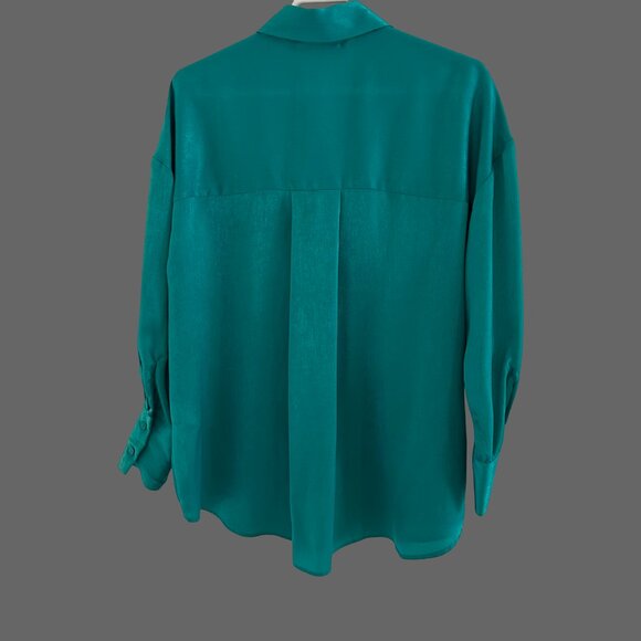 ZARA Satin-Effect Oversized Blouse – XS (Fits S) | Teal Jewel Tone - Picture 2 of 3
